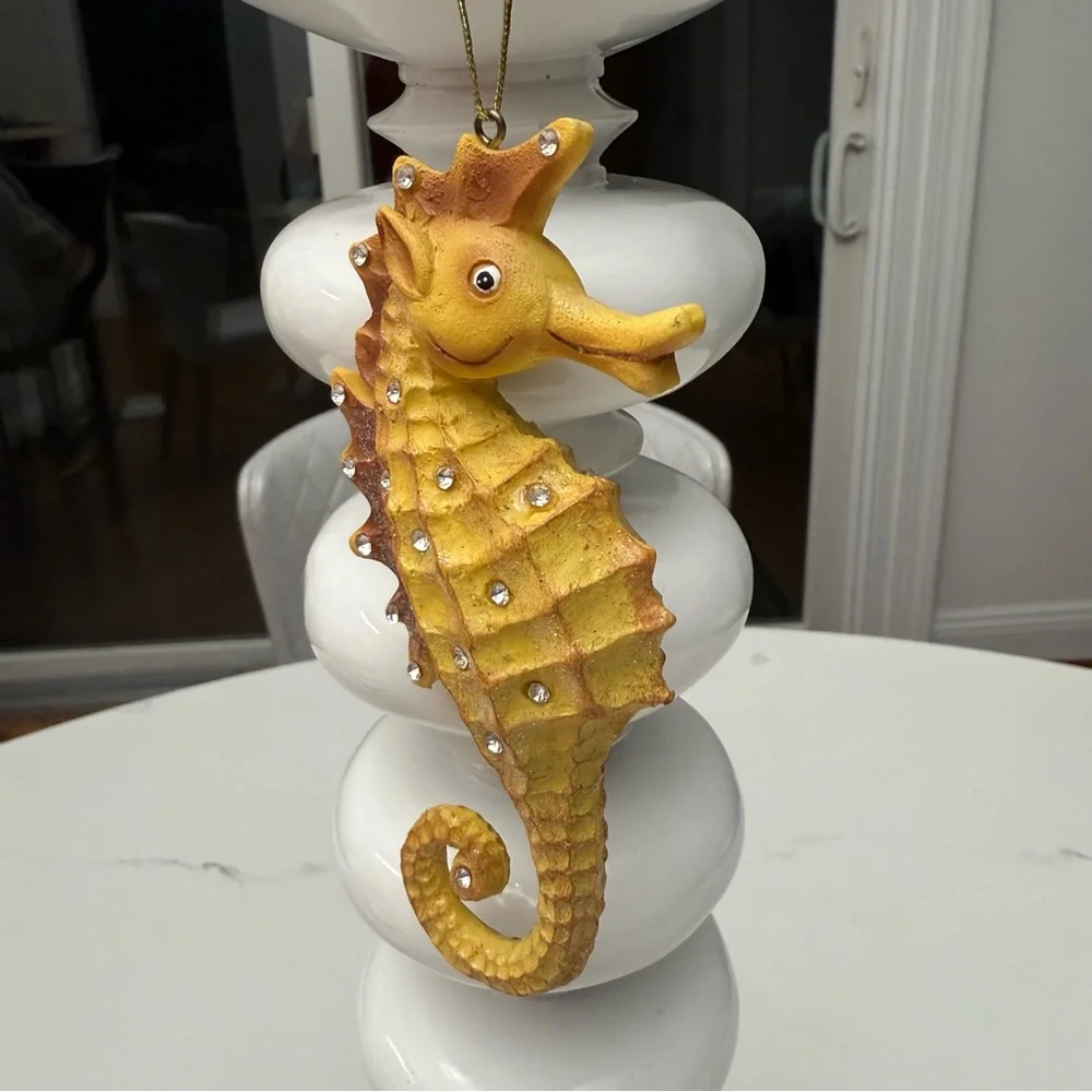 Pottery Barn Seahorse Ornament Set Rhinestone Coastal Beach Decor New